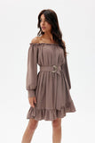 Elegant Trapeze Dress with Ruffle & Adjustable Waist Belt