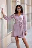 Elegant Satin Convertible Dress with Long Sleeves