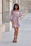 Elegant Satin Convertible Dress with Long Sleeves