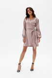 Elegant Satin Convertible Dress with Long Sleeves