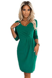 Elegant Bottle Green Dress with Pleats and 3/4 Sleeves