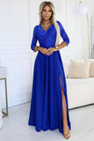 Elegant Cornflower Lace Maxi Dress with Contoured Neckline