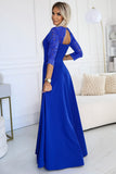 Elegant Cornflower Lace Maxi Dress with Contoured Neckline