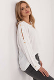 Elegant Classic Blouse with Boat Neck and Button Accents