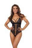 Elegant Black and Gold Lace Bodysuit with Strappy Details