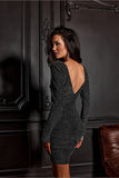 Elegant Fitted Dress with Ruches and V-Neck Back Detail