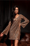 Shimmering A-Line Mini Dress with Elegant V-Neck and Sleeves