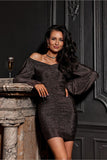 Elegant Off-Shoulder Dress with Tailored Fit and Sheen