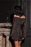 Elegant Off-Shoulder Dress with Tailored Fit and Sheen