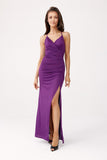 Elegant Long Strapless Dress with Open Back and Glitter