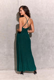 Elegant Open Back Maxi Dress with Glitter and Leg Slit