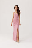 Elegant Strapless Open Back Maxi Dress with Glitter Accents