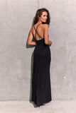 Elegant Strapless Open Back Maxi Dress with Glitter Accents
