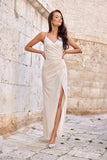 Elegant Strapless Long Dress with Open Back and Glitter Details
