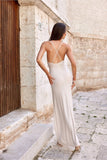 Elegant Strapless Long Dress with Open Back and Glitter Details