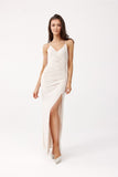 Elegant Strapless Long Dress with Open Back and Glitter Details