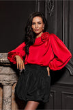 Elegant Satin Blouse with Rose Detail and 3/4 Sleeves