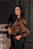 Elegant Satin Blouse with Unique Rose Detail and 3/4 Sleeves