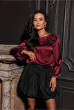 Elegant Satin Blouse with Decorative Rose and 3/4 Sleeves