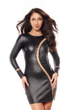 Alluring Long Sleeve Latex-Look Dress with Cutout Detail