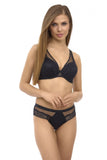 Flirtatious Black Push-Up Bra with Lace and Mesh Details