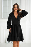 Elegant Ruffled Dress with Long Sleeves and Chic Details