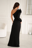 Elegant Fitted Long Dress with Decorative Shoulder Rose