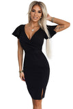 Elegant Black Wrap Dress with Slit and Belt for Occasions