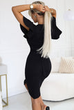 Elegant Black Wrap Dress with Slit and Belt for Occasions