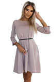 Elegant Beige Trapezoidal Dress with Pockets and Belt