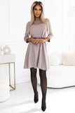 Elegant Beige Trapezoidal Dress with Pockets and Belt