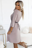 Elegant Beige Trapezoidal Dress with Pockets and Belt