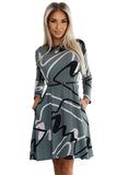 Chic Olive-Black-Beige Trapeze Dress with Pockets & Belt