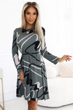 Chic Olive-Black-Beige Trapeze Dress with Pockets & Belt