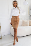 Elegant Caramel Suede Skirt with Tie Waist and Pockets