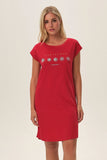Festive Red Cotton Nightgown with Snowflakes & Christmas Motif