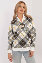 Chic Women's Check Pattern Casual Zip Sweatshirt - beige / S