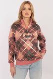 Chic Women's Check Pattern Casual Sweatshirt with Zip Collar