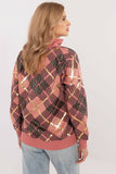Chic Women's Check Pattern Casual Sweatshirt with Zip Collar