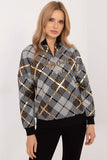 Chic Women's Zip Collar Sweatshirt with Check Pattern