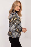 Chic Women's Zip Collar Sweatshirt with Check Pattern