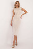 Elegant Pencil Cut Midi Dress with Shoulder Pads