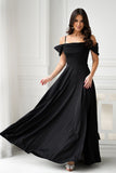 Elegant Maxi Dress with Slit and Drooping Shoulder Straps