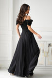 Elegant Maxi Dress with Slit and Drooping Shoulder Straps
