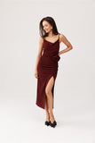 Elegant Midi Dress with Delicate Straps and Slit Detail