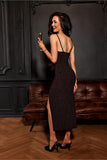 Elegant Midi Dress with Delicate Straps and Slit Detail