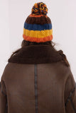 Colorful Striped Winter Beanie with Fluffy Pom-Pom