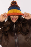 Colorful Striped Winter Beanie with Fluffy Pom-Pom
