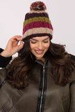 Colorful Striped Winter Beanie with Fluffy Pom-Pom