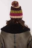 Colorful Striped Winter Beanie with Fluffy Pom-Pom